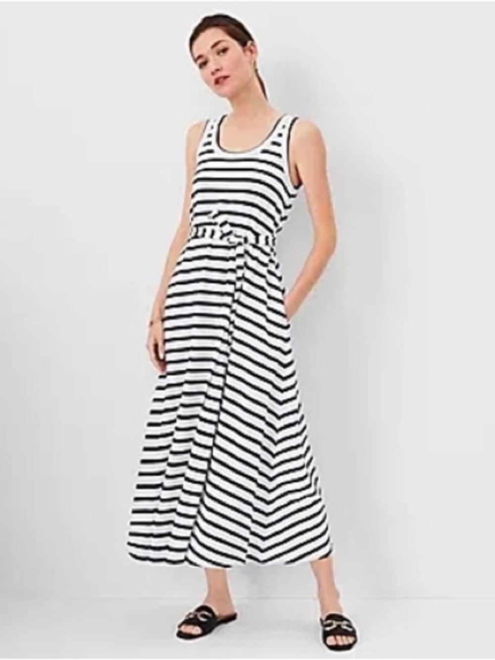 Ann Taylor Weekend Trapeze Maxi Dress Coastal Summer Stripe Size S